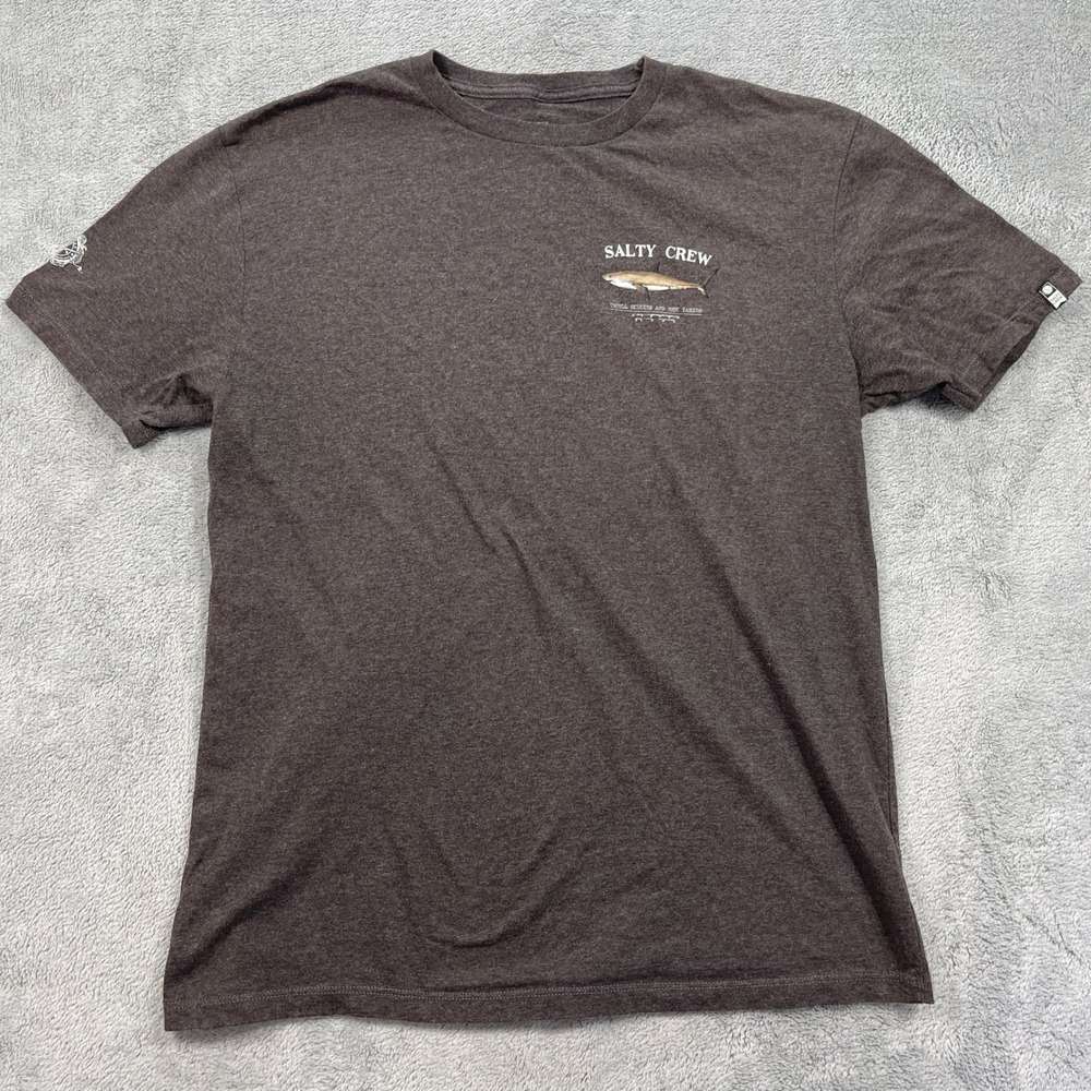 Salty Crew T-Shirt Mens Large Brown Great White Shark Thrill Seekers Risk Takers